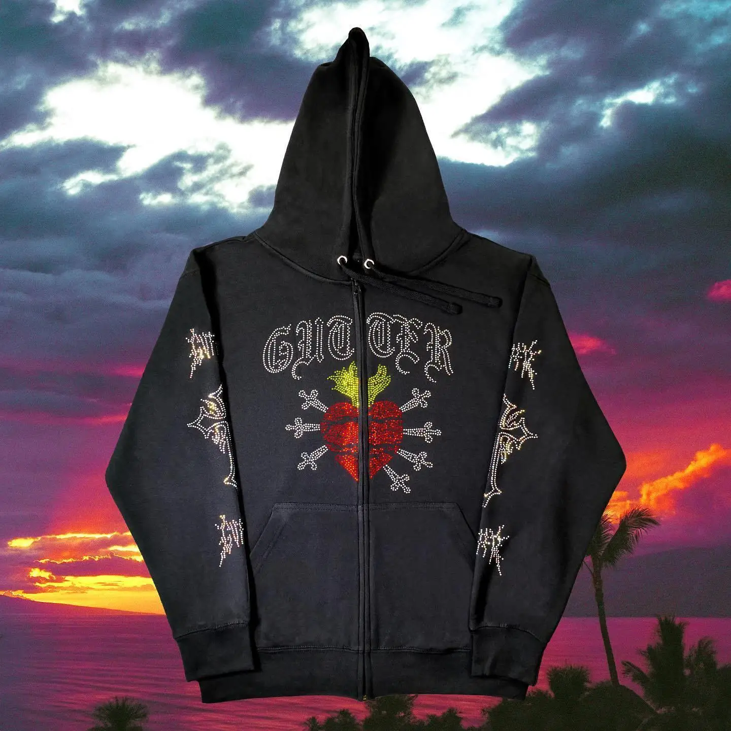 

Autumn and winter new personality trend hot diamond printed sweater cardigan high street casual hip hop jacket