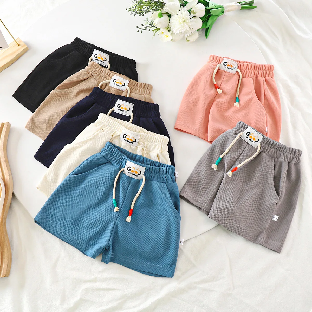 1 to 10 Years New Summer Boys Shorts Candy Color Beach Shorts For Kids Waffle Short Pants Trousers For Children