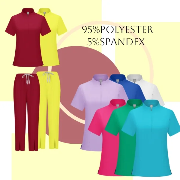 

New Set of Medical Uniforms, Elastic Tops with Pocket Pants, Nurse Uniform, Doctor's Surgical Gown, Workwear for Beauty Salon