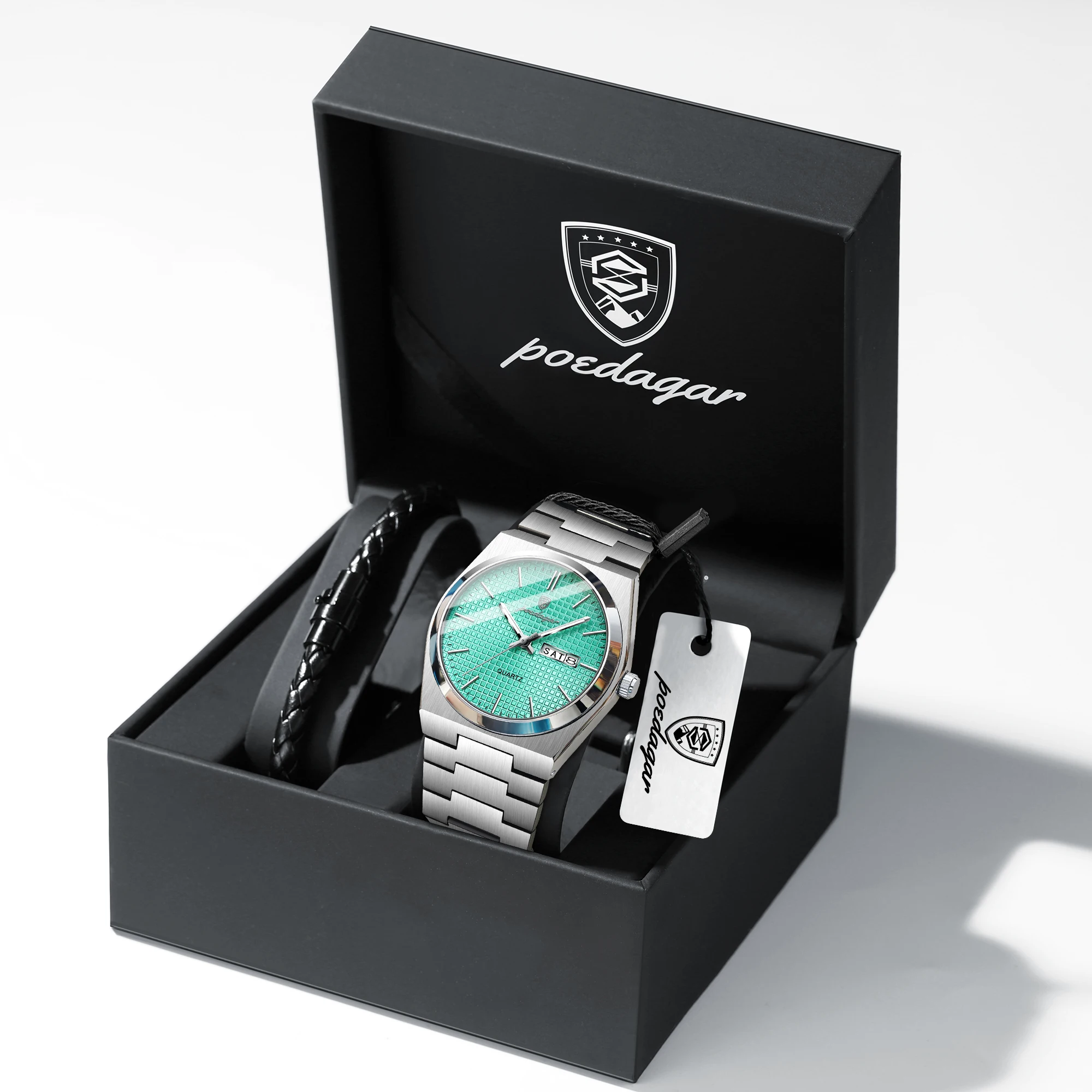 

Модные часы POEDAGAR для пар, водонепроницаемые, из нержавеющей стали, мужские наручные часы с подсветкой, датой и днями недели, кварцевые часы для парня + подарочная коробка