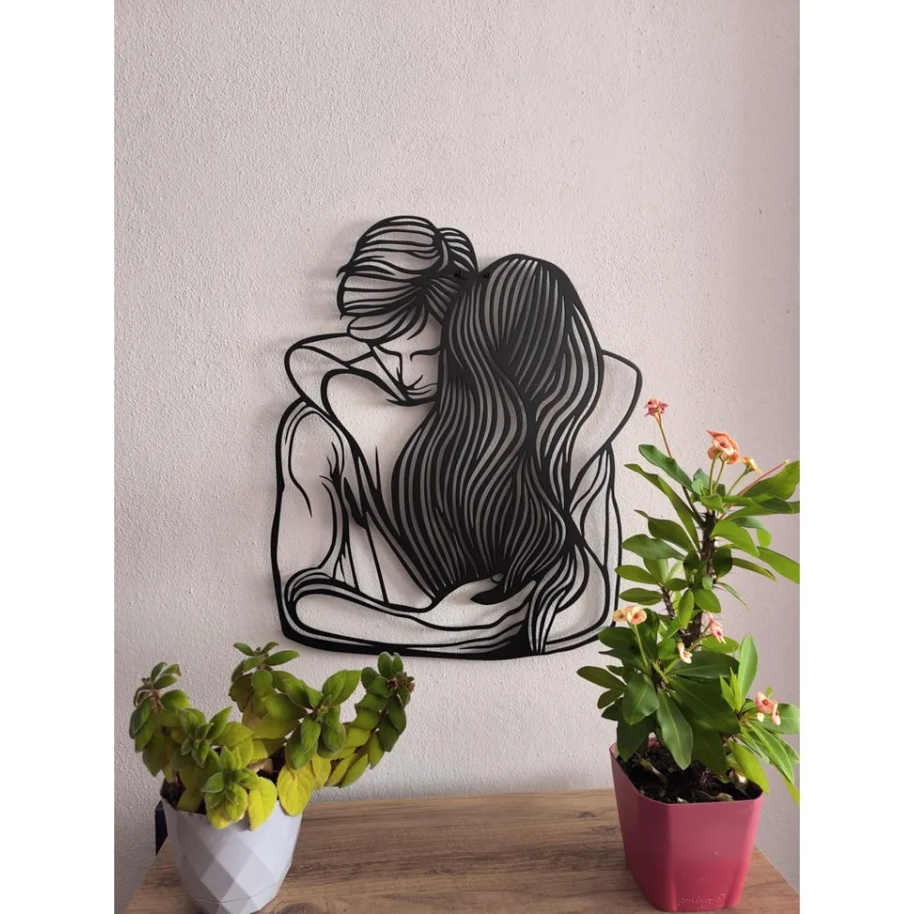 1pc Minimalist Couple Metal Wall Art, Romantic Love Sculpture, Anniversary Gift for Couples