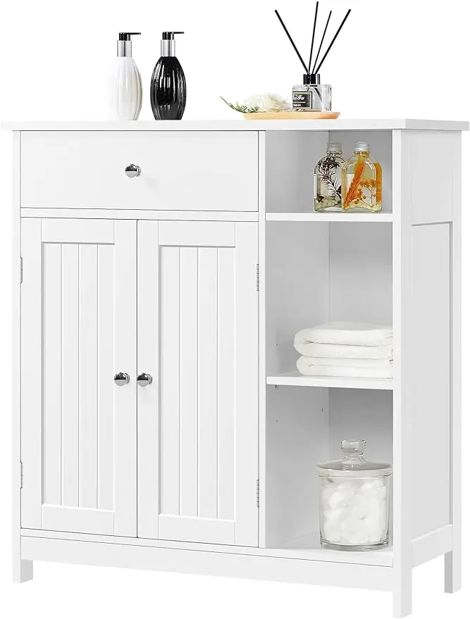 

Bathroom Floor Cabinet, Kitchen Freestanding Storage Organizer, Large Side Cabinet with Doors, Drawer & Adjustable She