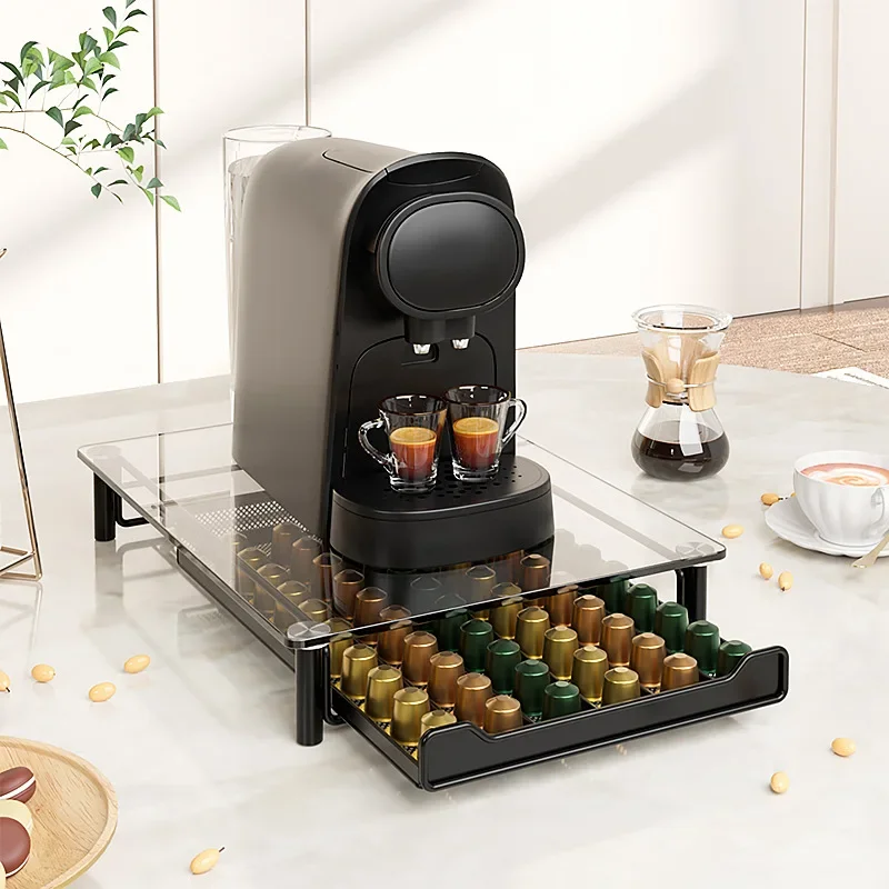 60 Nespresso Capsule Holder Drawer Capsule Coffee Storage Rack with Glass Tray and Non-slip Feet Coffee Machine Stand