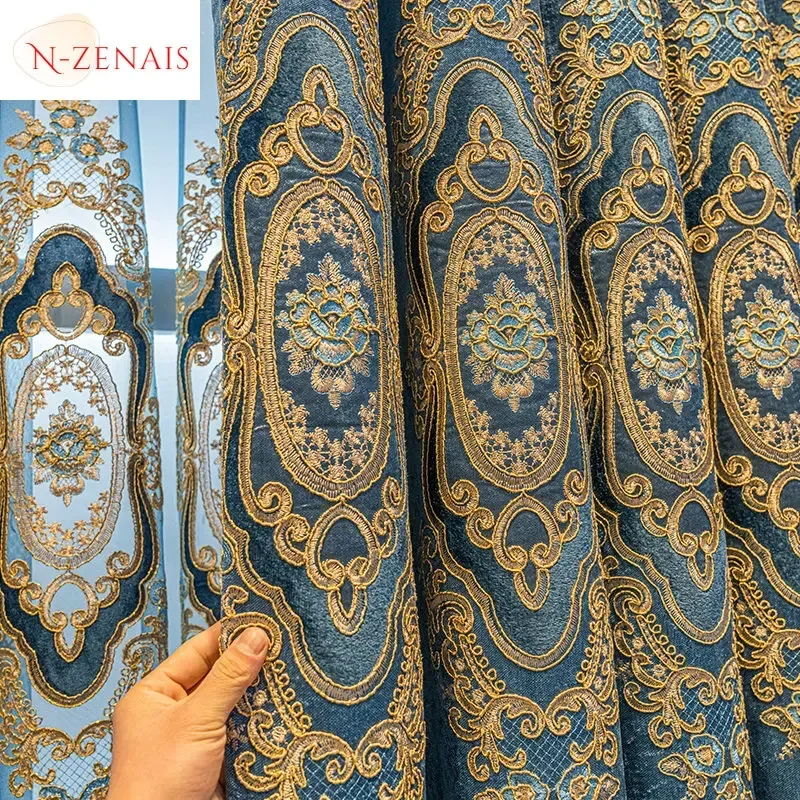Para  European Embroidered Luxury Curtains For Living Room Bedroom Dining Chenille Valance Tulle Rideaux Тюль Cortinas