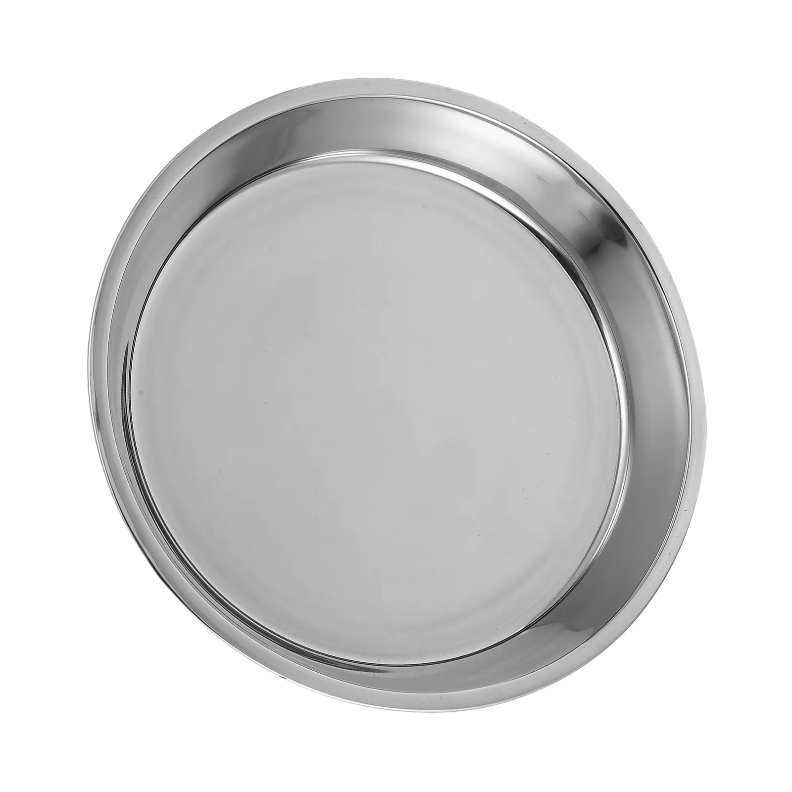 

Stainless Steel Round Plate Dish Fruit Cake Serving Travel Outdoor Kitchen Saving Lightweight Silver