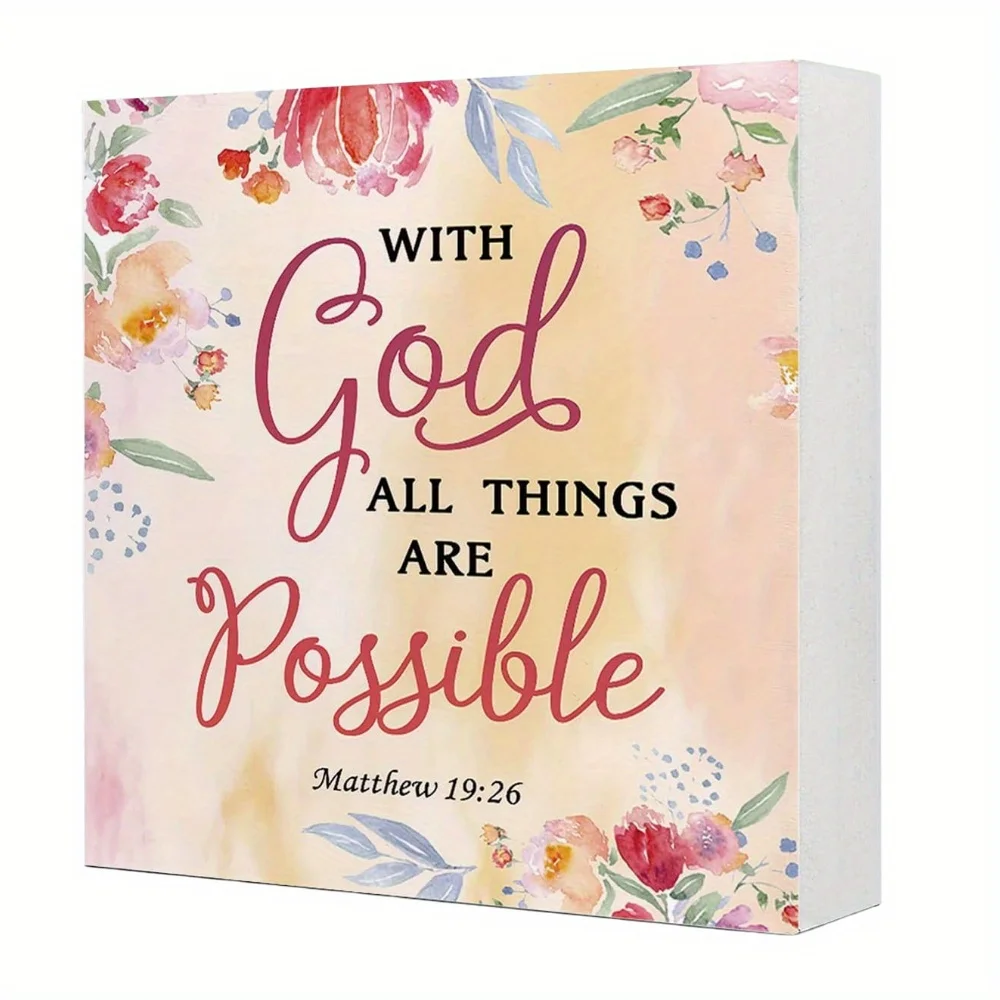 1pc,With God All Things Are Possible  Square Foam PVC  Desktop Ornament,Home Decor,Party Decorations Supplies,Art Craft Ornament