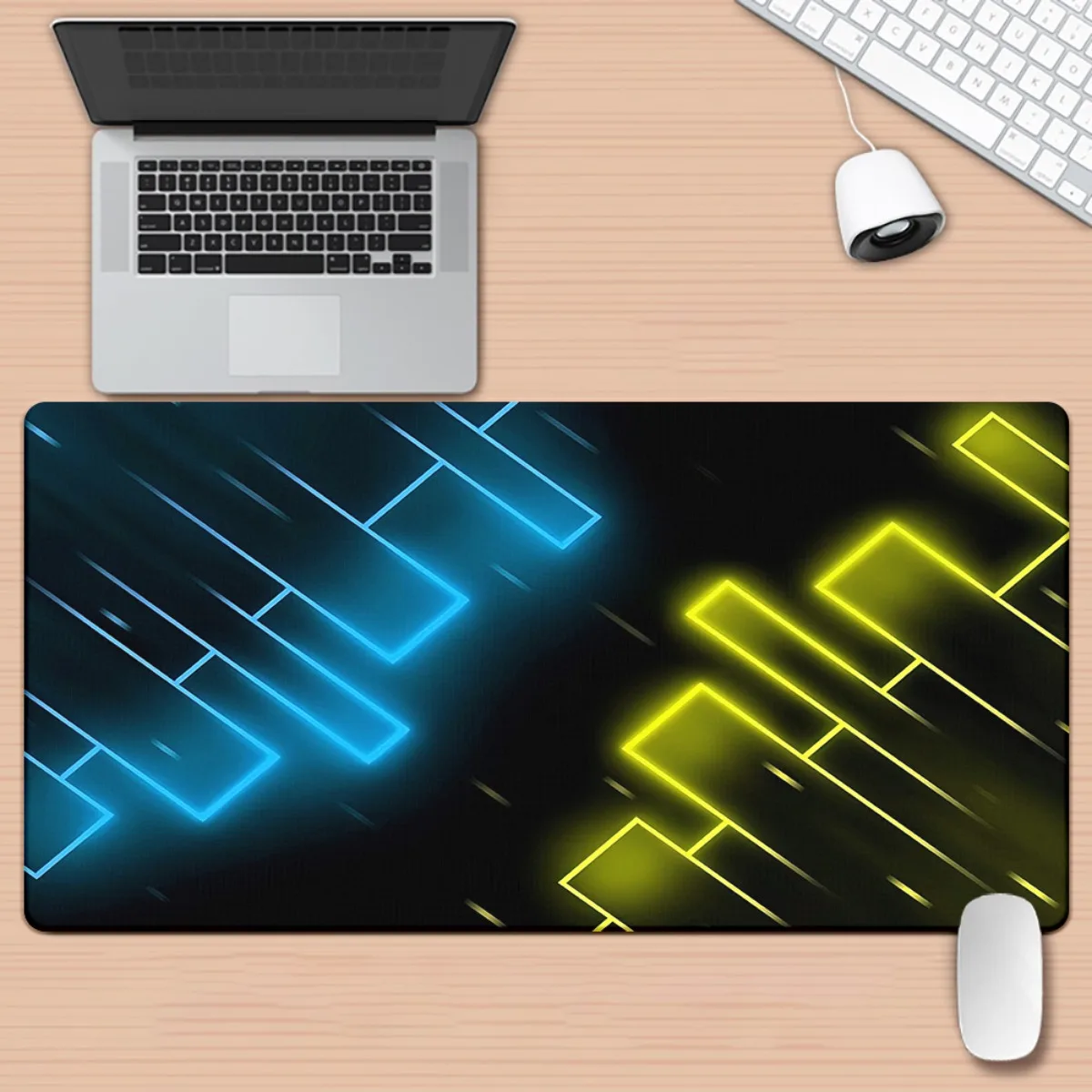 Neon Blue Yellow Abstract Gaming Mouse Pad Large XXL Desk Mat Non-Slip Rubber Surface for PC Laptop Gamers