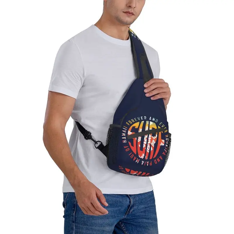 Mochila de ombro crossbody para homens Engraçado Surf, Cotações de surf, Sling Chest Bag, Viagem, Caminhadas Daypack, personalizado