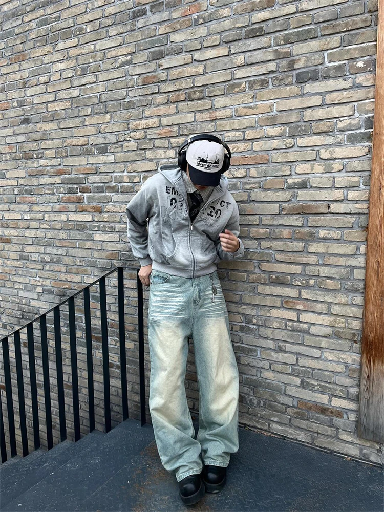 

Cleanfit мужские винтажные светло-голубые джинсы High Street свободные широкие брюки брюки длиной до пола удобные прямые джинсы