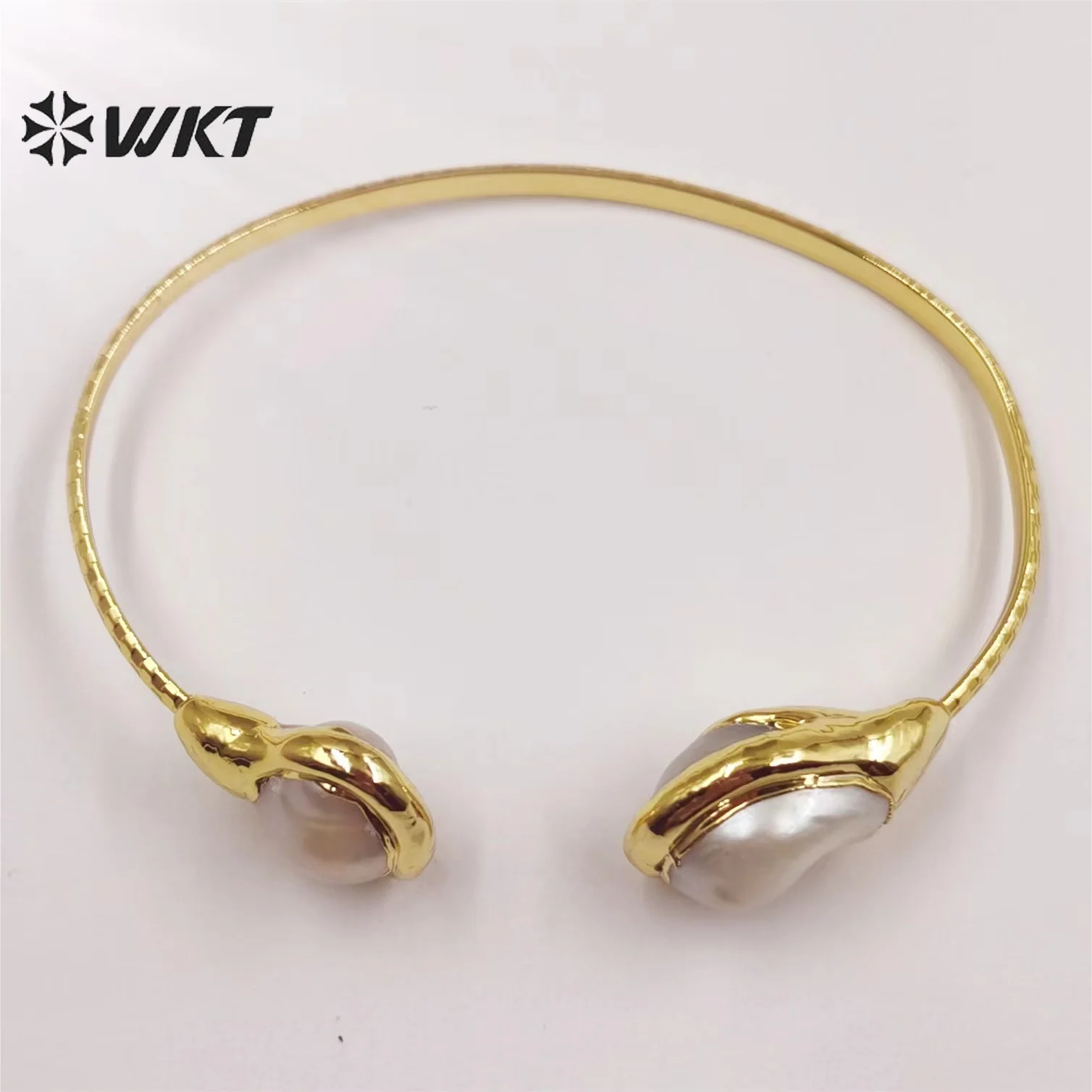 

WT-MPB054 WKT 2025 New Style Natural Baroque Pearl Gold-Plate Adjustable Bangle Hip Hop Party For Women Accessory Trendy