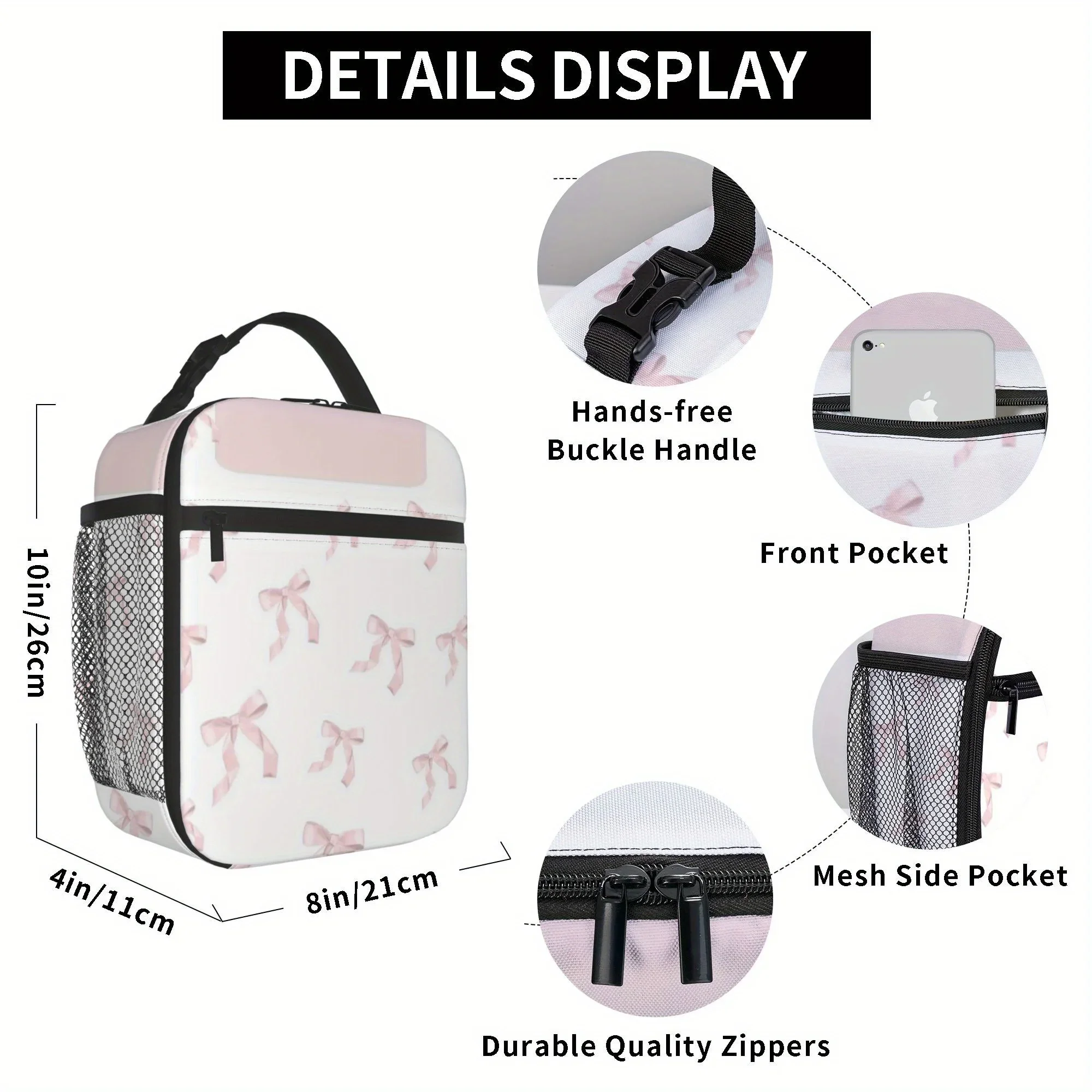 1pc,  Bows Scattered on White Background Printed Thermal Bag, Insulated Bag, No Food Contact, Suitable for Home, Restaurant, Off