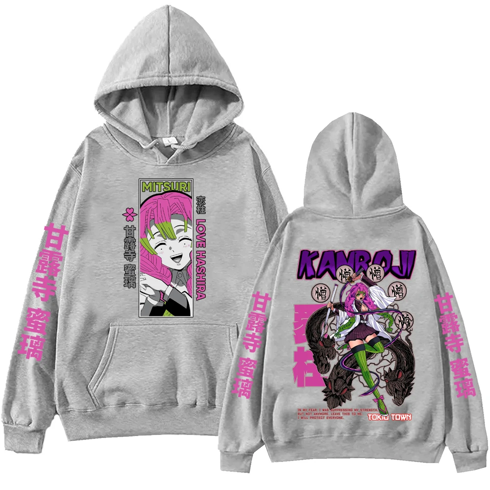 2025 atasan Pullover Harajuku Anime Demon Slayer Kanroji Mitsuri Hoodie Atasan Pria Wanita Sweatshirt hadiah penggemar