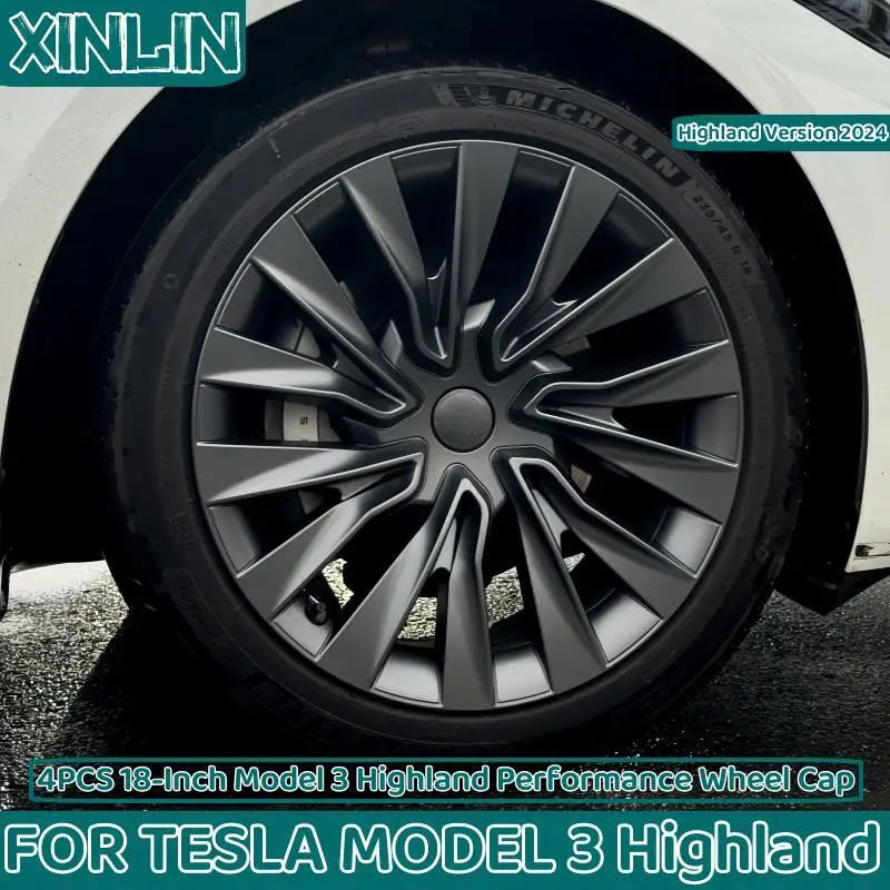 Tesla Model 3 Highland 용 4PCS HubCap 18 인치 성능 교체 휠 캡 자동차 전체 림 커버 액세서리 2023 2024