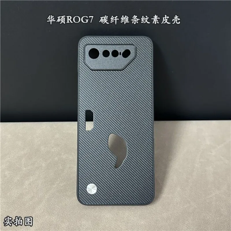 Capa simples de couro pu com listras foscas para asus rog phone 7, capa de silicone para asus rog7 phone7, à prova de poeira e choque