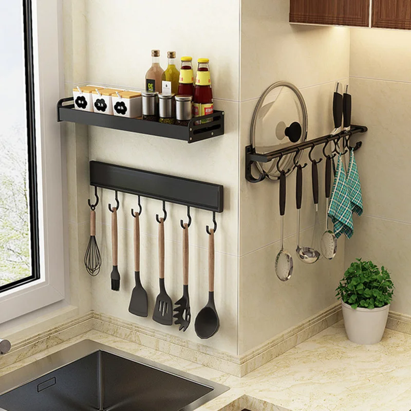 

No-Punching Kitchen Hook Rack Wall Hangers Wall Hangers Rack Kitchen Utensils Rack Spoon Shovel Storage Rack