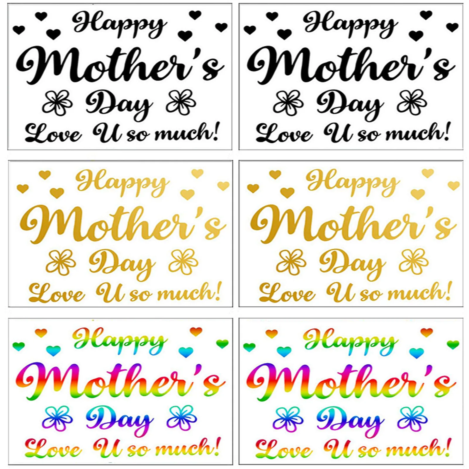 6pcs Happy Mother's Day Stickers Balloons Decorations Gold Black Mother's Day DIY Window Decals For Mother Birthday Party Decors