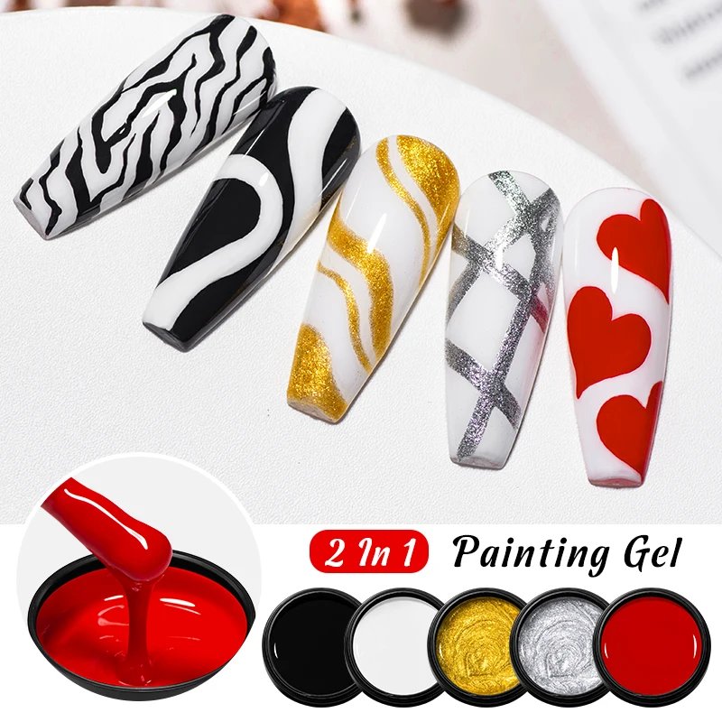 Esmalte de uñas en Gel con pintura en blanco y negro, línea de súper textura, Gel de dibujo de flores, barniz semipermanente para decoración de uñas con LED UV, 8ml