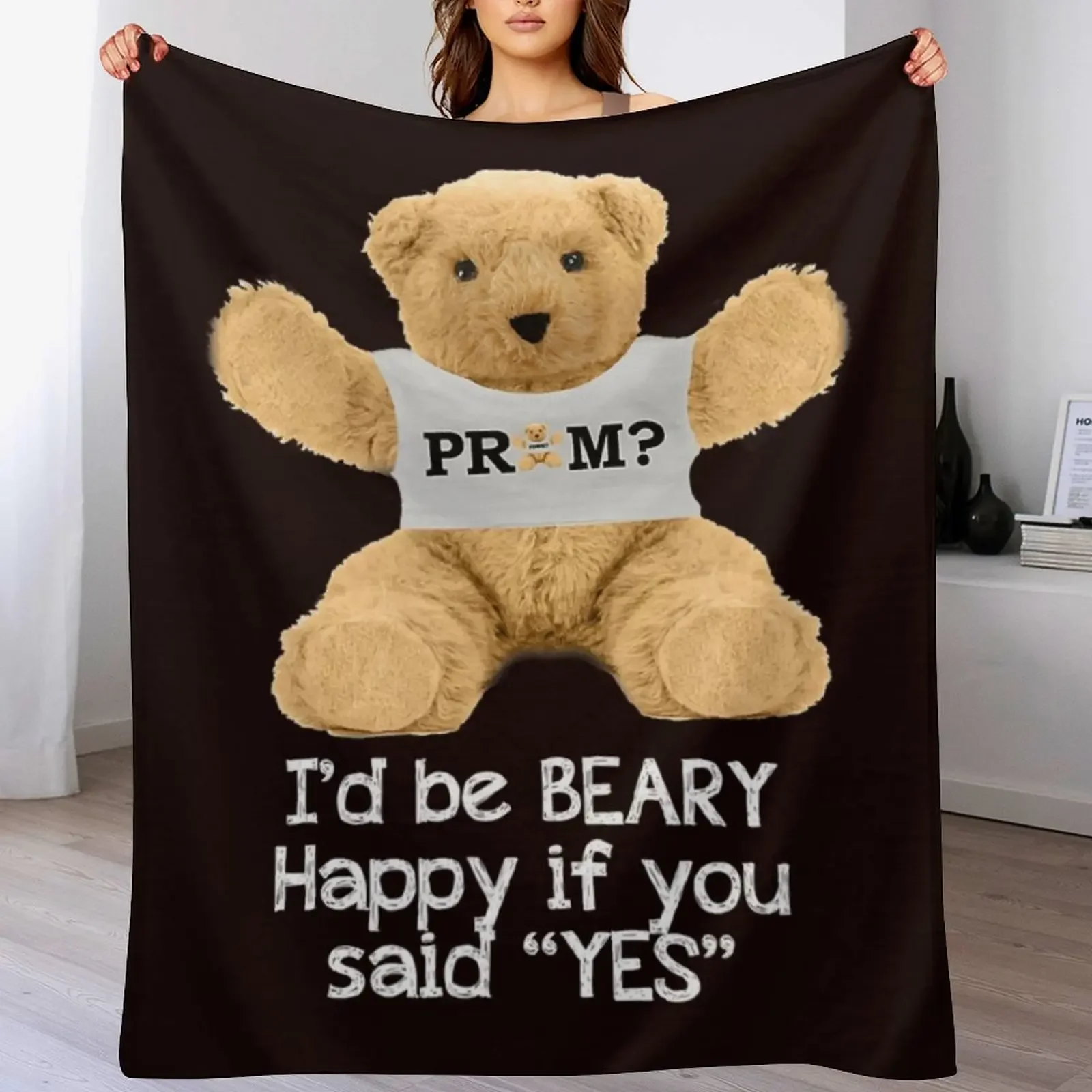 

Bear Beary Happy Prom Proposal Promposal Throw Blanket Reusable Durable Soft Blanket for All Seasons