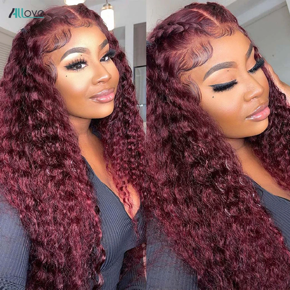 Allove 99J Burgundy Deep Wave Bundles 30 Inch Brazilian Red Hair Weaving 100% Colored Remy Human Hair Extensions For Women