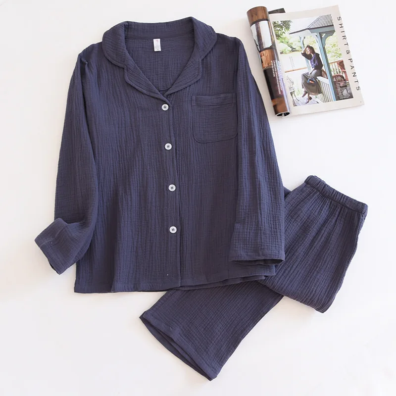 

Пижамный комплект для пар, хлопковый пижамный комплект с длинным рукавом, Повседневная Домашняя одежда с эластичным поясом и карманами, на весну-осень