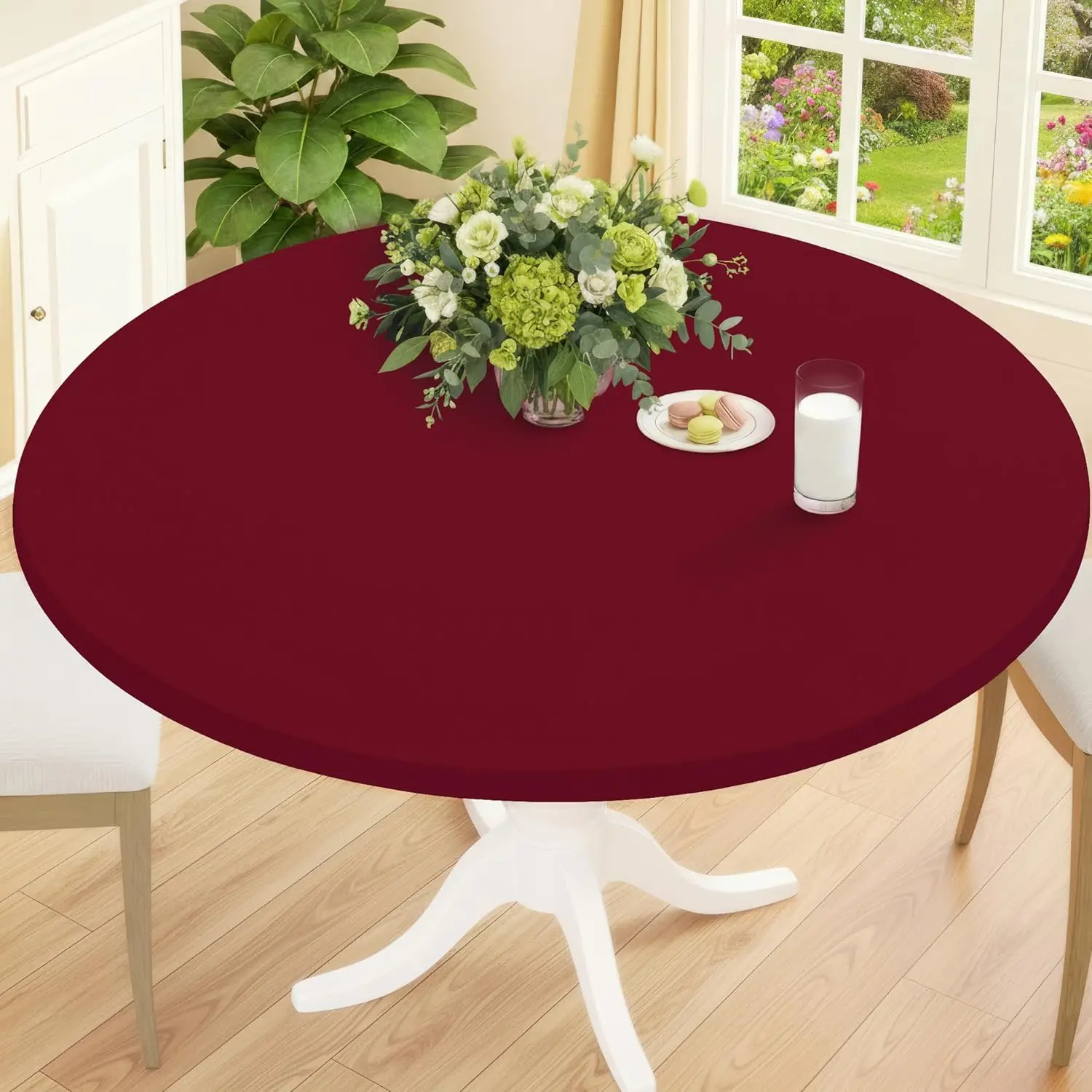 Round Spandex Tablecloth,Stain Resistant Elastic Fitted Washable Tablecloth,Dining,for wedding,Camping,Dining,Indoor and Outdoor