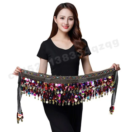 Cinturón de lentejuelas para danza del vientre, moneda de cobre dorado, bufanda de cadera para danza del vientre para mujer, cadena de cintura para danza del vientre, cinturón de actuación de danza india