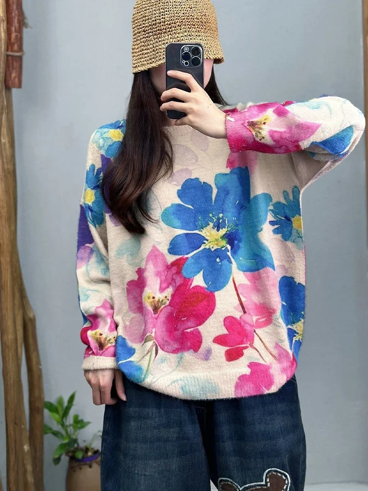 Max LuLu Fashion Design Luxury Pullover Spring Womens Printed Loose Warm O Neck Sweaters Ladies Classic Leisure Floral Jumpers