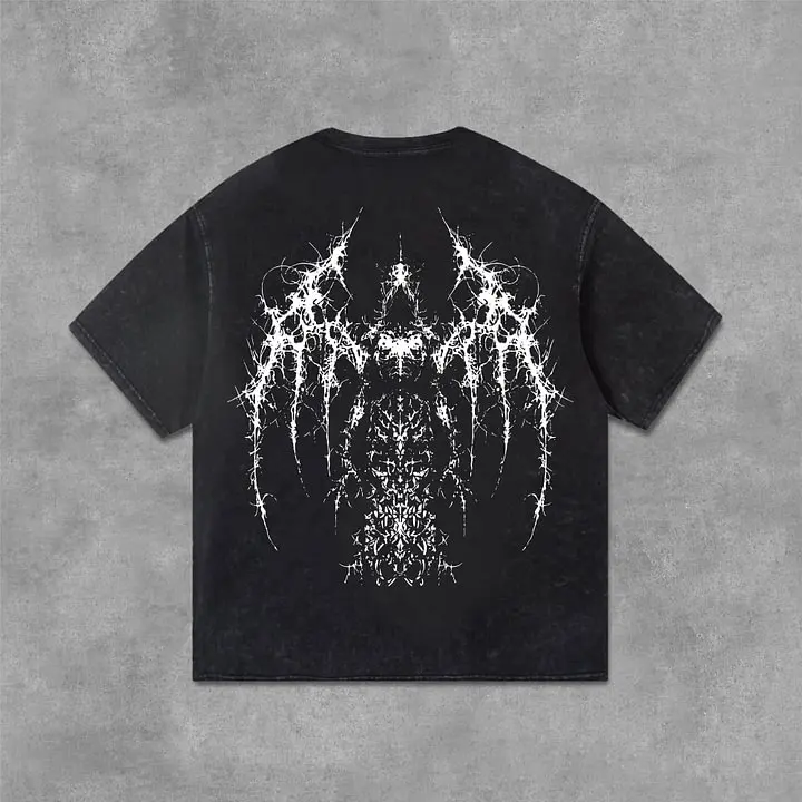 Vintage Gothic Print Graphic Acid Washed T-Shirt, Unisex, lässige und bequeme Grafik-T-Shirts in ausgewählter Qualität