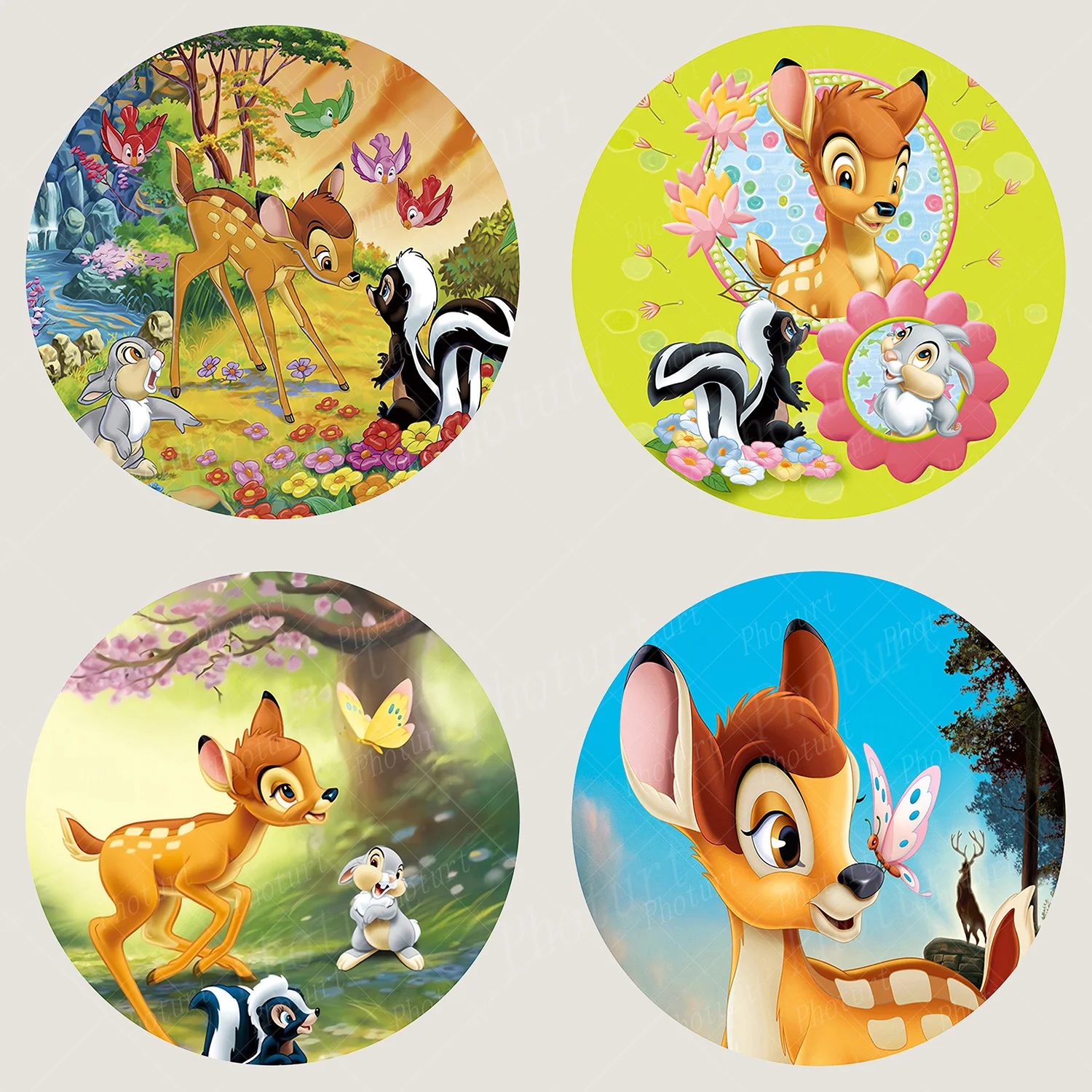 Disney Round Bambi Deer Backdrop Kids Birthday Photography Background Jungle Safari Circle Surface Banner Decoration Props