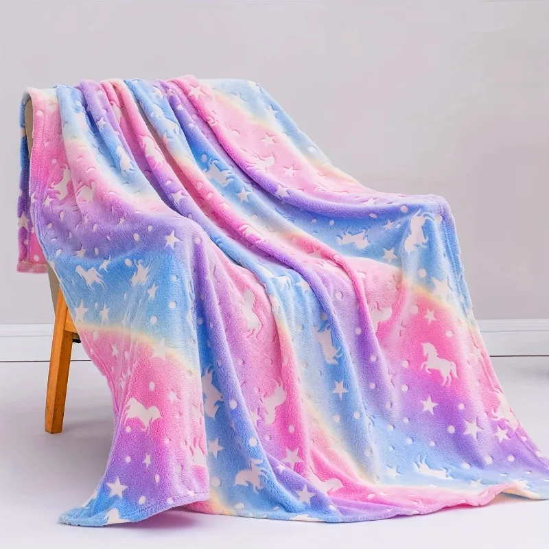 Eine leuchtende Kinderdecke, bequeme und weiche Flanelldecke, geeignet für Sofabetten, Schulen, Regenbogen-Einhörner