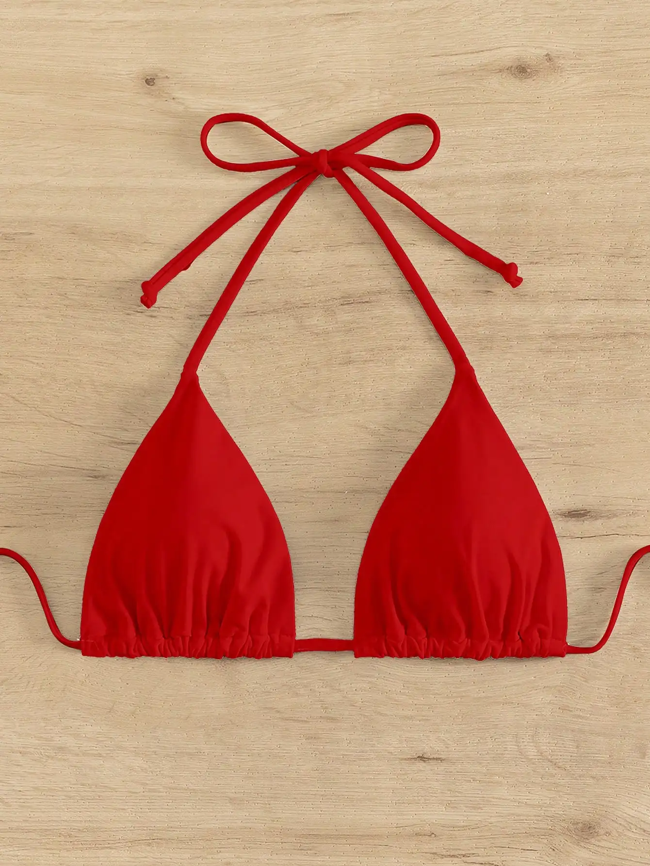 

Red Halter Triangle Bikini Top For Women Solid Color Beach Swimwear