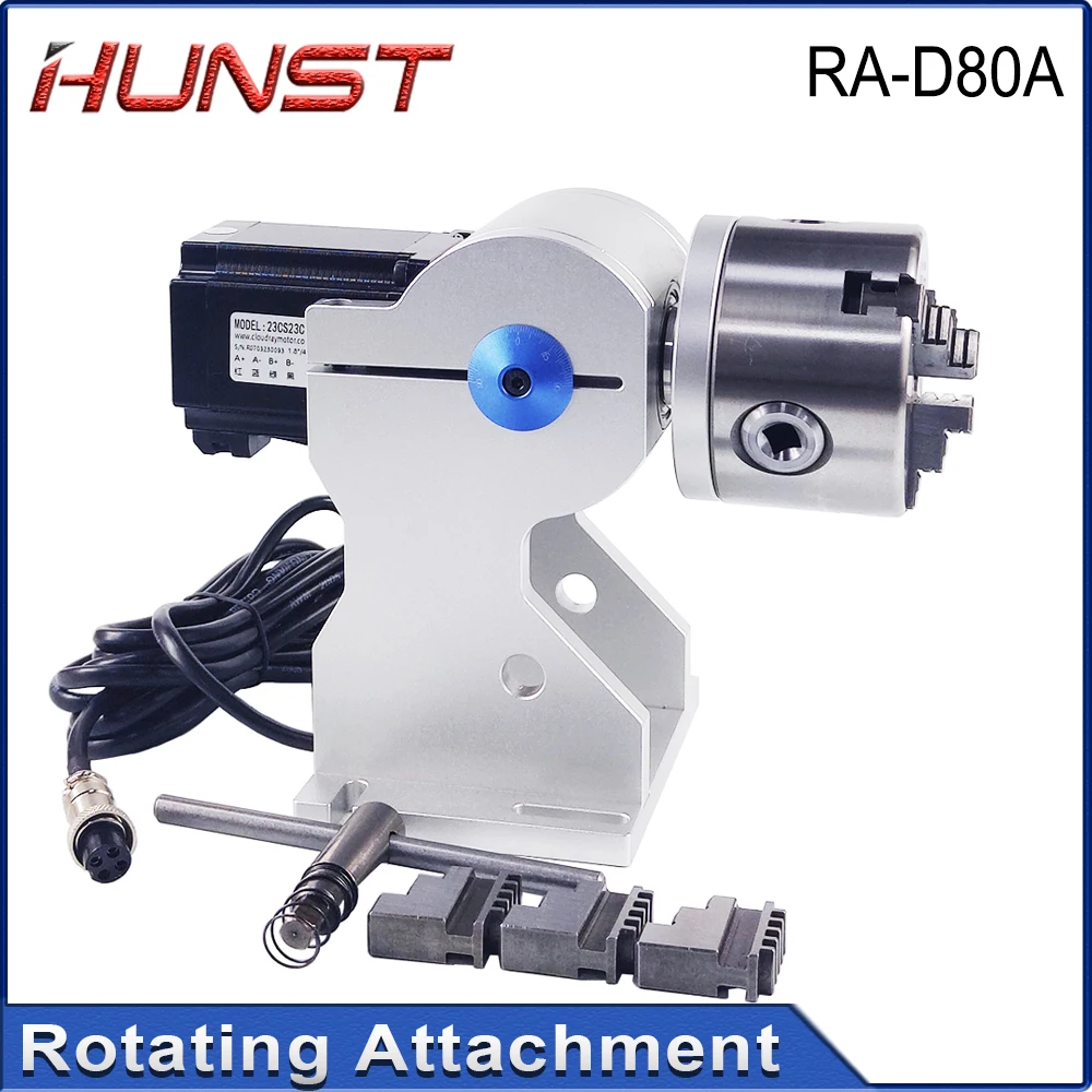 Hunst Rotary Attachment MAX Diameter 80mm Rotary Device with Three Chuck +DM5042 Driver for UV CO2 & Fiber Laser Marking Machine