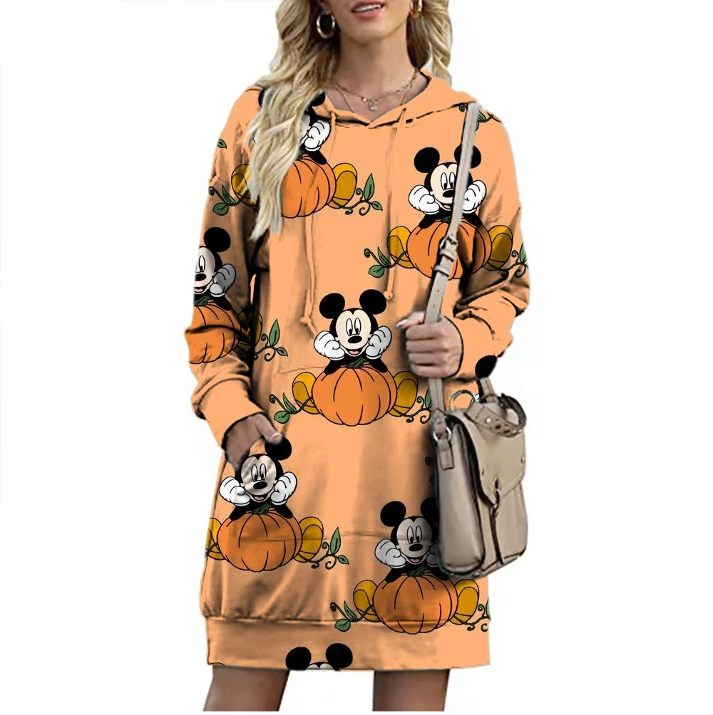 

2024 Disney Halloween Brand Stitch and Mickey Minnie Cartoon Autumn Women's Fashion Trend Round Neck Lengthened Hoodie Y2K