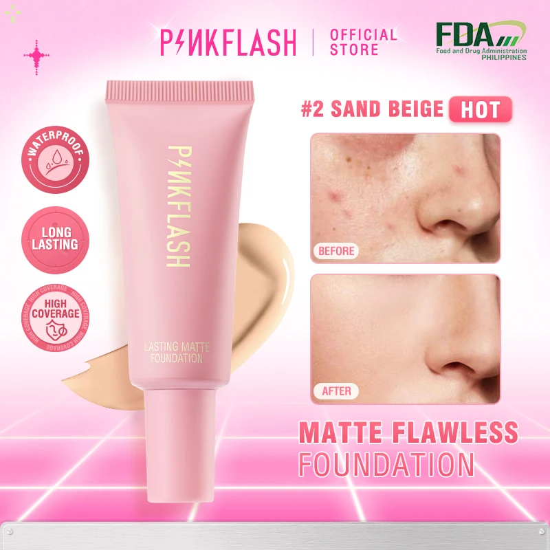 PINKFLASH Flawless BB Cream Waterproof Lasting Full Coverage Face Base Liquid Foundation Whitening Concealer Makeup Cosmetics