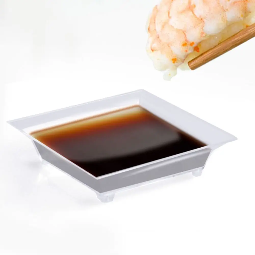 

50pcs Household Mini Square Dessert Tray Transparent Disposable Appetizer Plate Plastic Seasoning Plate Party