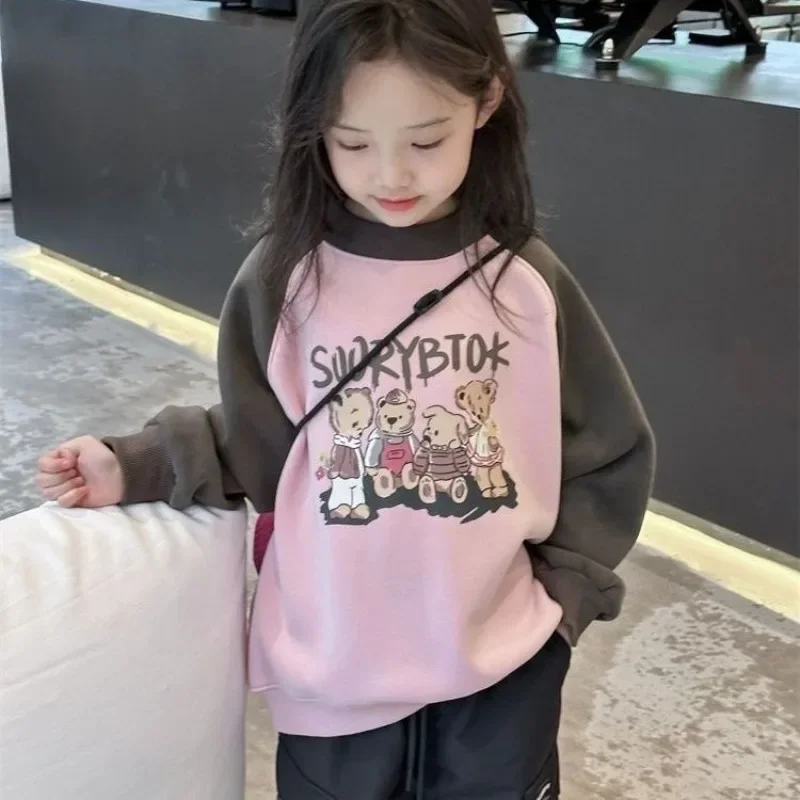 Girls' Kids 2025 New Spring Autumn Hoodless Sweatshirt Korean Style Trendy Viral Top for Children
