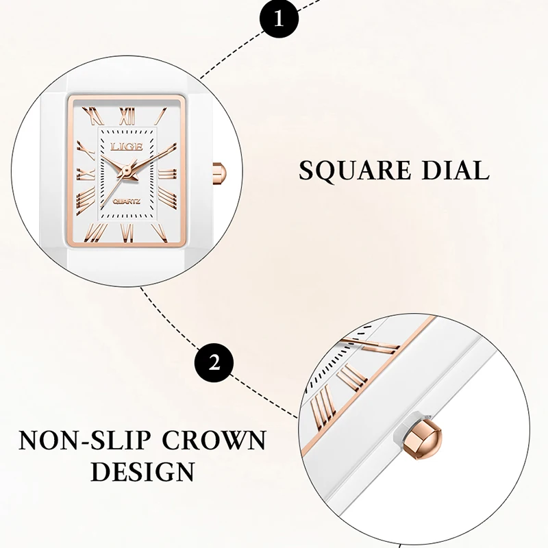 LIGE Watch Women's Wristwatch Brand Ceramic Fashion Quartz Elegant Waterproof Vintage Ultra-Thin Watch for Women Reloj De Mujer