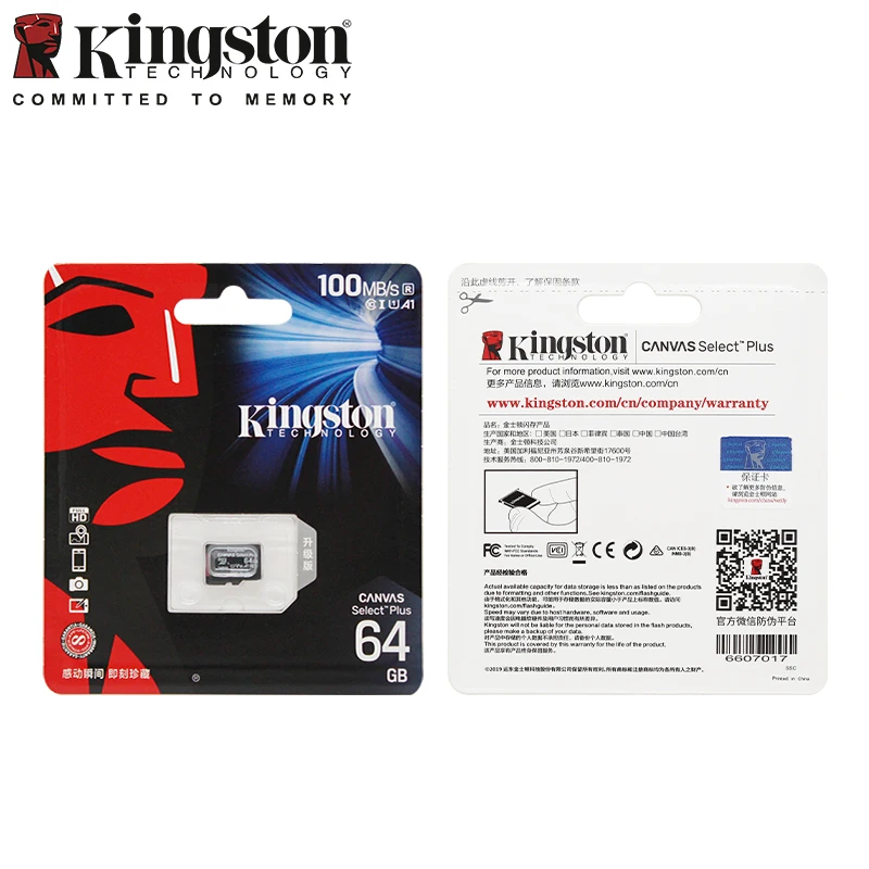 بطاقة ذاكرة Kingston Canvas Select Plus microSD 32GB 64GB 128GB 256GB 512GB A1 C10 TF بطاقة ما يصل إلى 100Mb/s بطاقة micro sd للهاتف