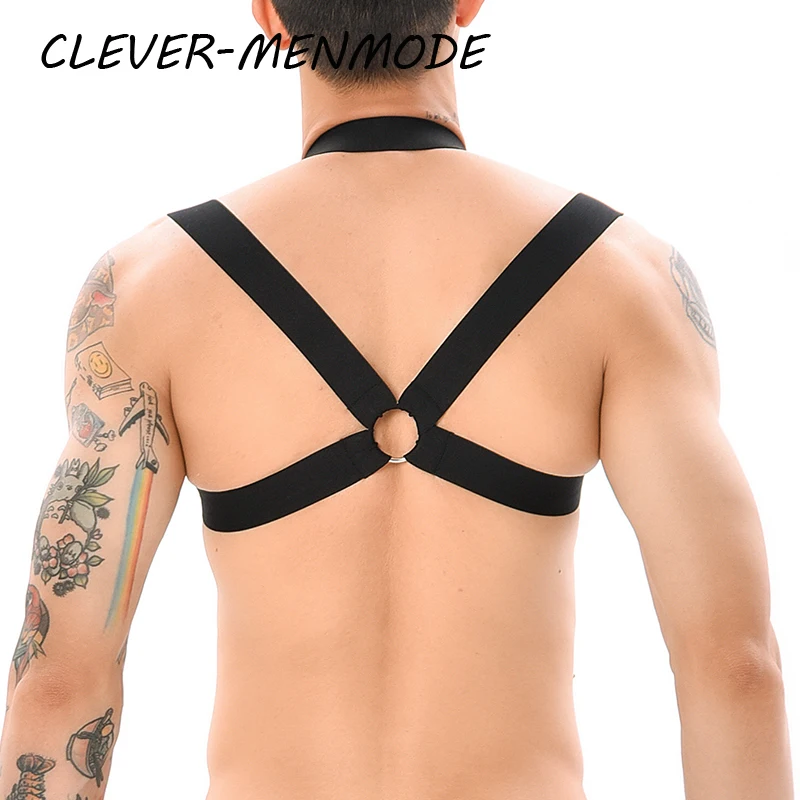 Men Sexy Harness Body Shoulder Chest Bandage Belt Halter Erotic Straps O Ring See-through Mesh Top Fetish Costumes Gay Lingerie