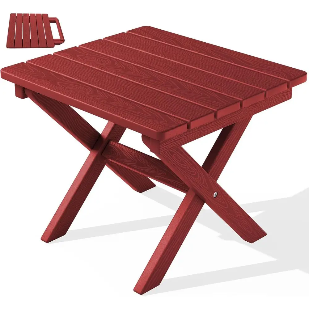 Compact Vintage-Style Plastic Outdoor Side Table in Red