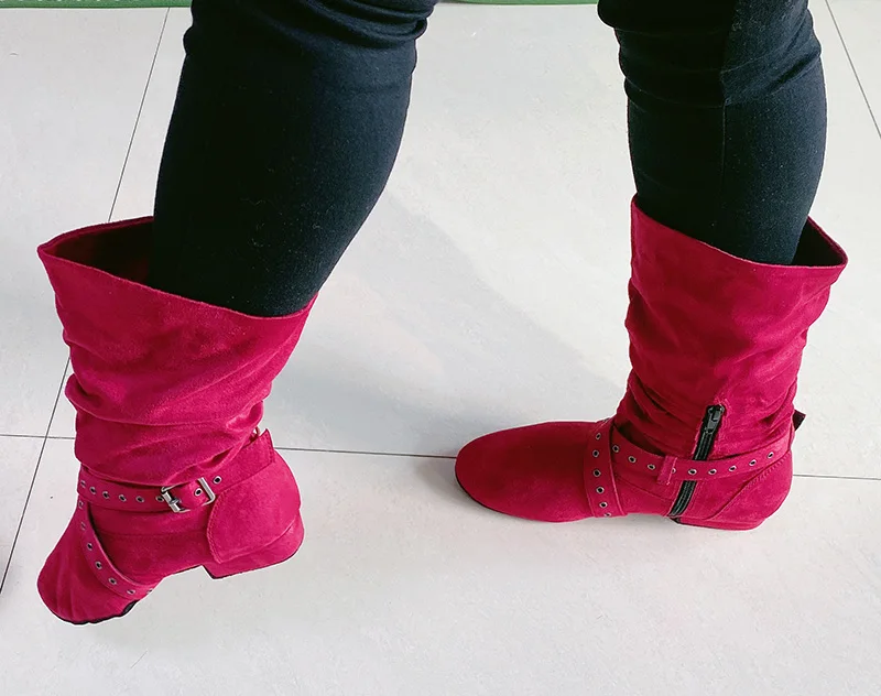 Wedopus Customized 28 Colors Country Zipper Red Women Boots Dancing Soft Suede Sole Swayd Dance Boots for Women 2CM