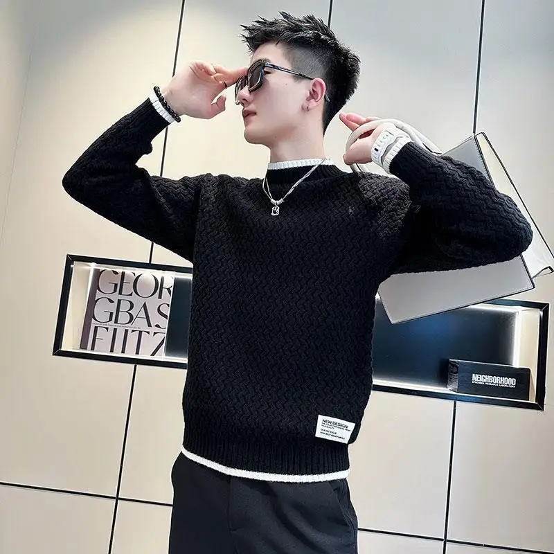 Men Thick Sweater Autumn Winter Thick Thread Clothes New Style Spring and Autumn Interwoven Bottom Shirt Winter Knitted Shirt