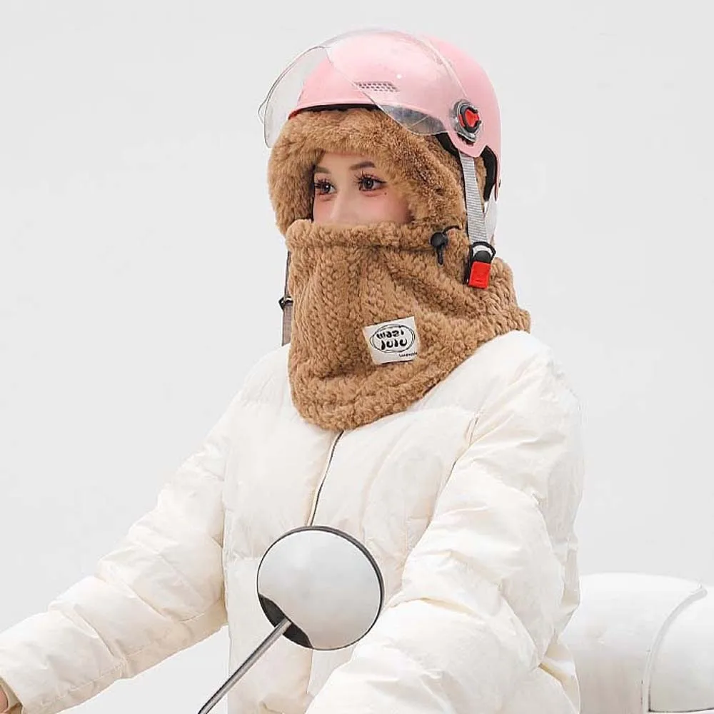 

Balaclava Hat Plush Winter Integrated Scarf Cap Soft 4 in 1 Pullover Mask Cap Thickened Adjustable Cold Proof Scarf Windproof