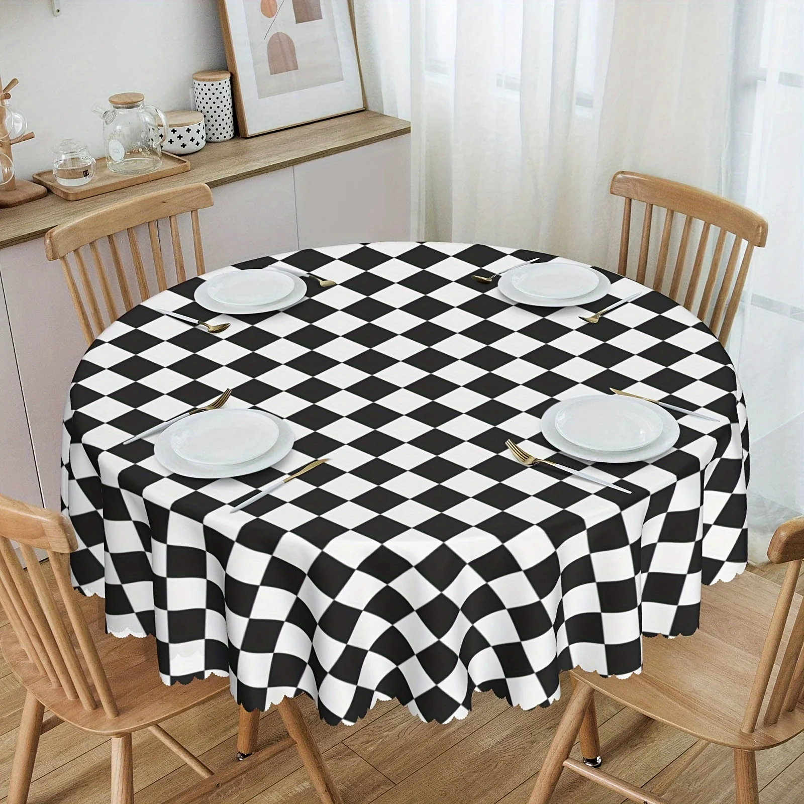 One piece of festive Christmas check cotton round tablecloth - woven.