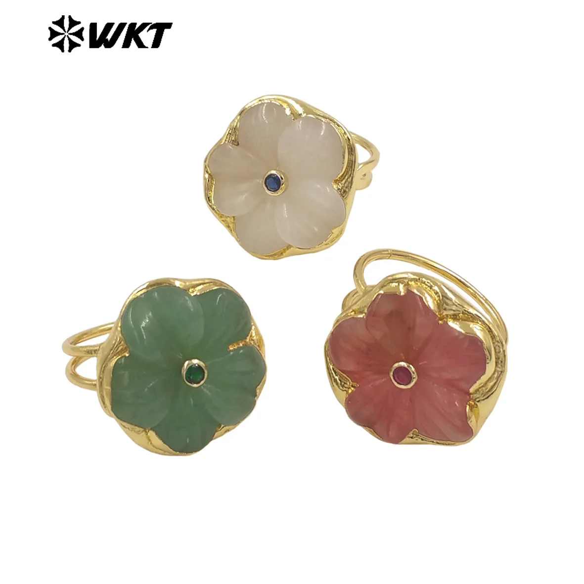 WT-R611 Elegant Rings For Women Daily Commuter Decorated With Beautiful Flower Gemstone Zircon Paved And 18k Gold Plated