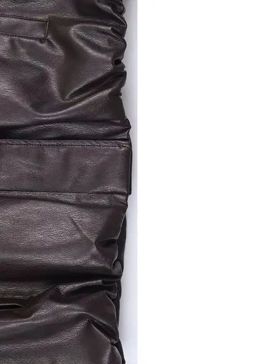 HH Women's Fashion Versatile Faux Leather Stand Collar Pockets Outfits Coat Female Winter High Street Elastic Hem Outwear Mujer