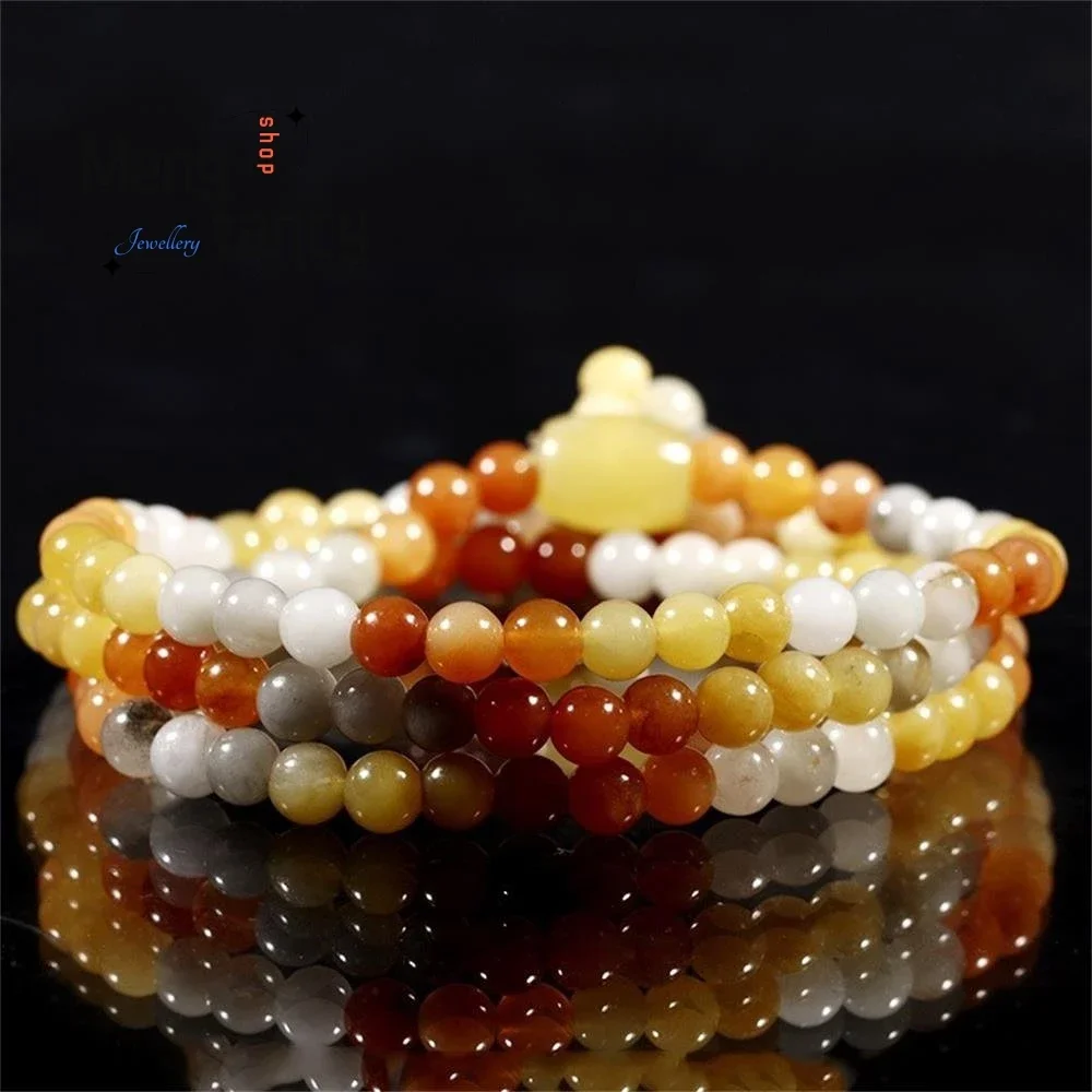 

Natural Golden Silk Jade 108 Pcs Buddha Beads Bracelet Fashion Personalized Fine Jewelry Men Women Sweater Chain Holiday Gifts