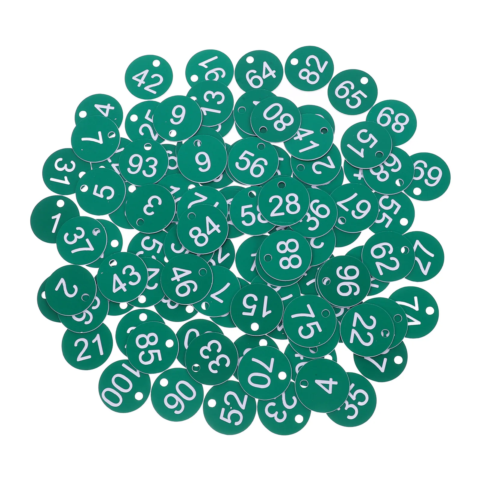 

100pcs Plastic Labels Circular Green Plastic Number Labels Key Tags with Hole for Gym Hotel Storage