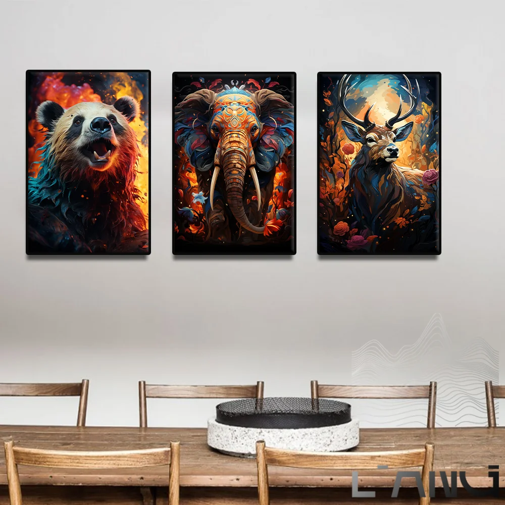 

Animal flower Panda Lion Tiger Elephant poster Abstract art canvas painting Wall Painting Living room bedroom home decoration