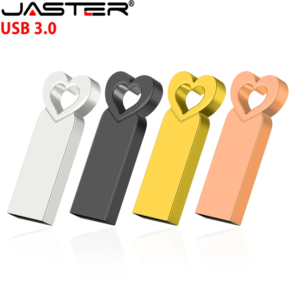 Heart USB 3.0 Flash Drive 64GB Silver Metal Memory Stick 32GB Pretty Rose Gold Pen Drive 16GB Black Business Gift USB Stick 8GB